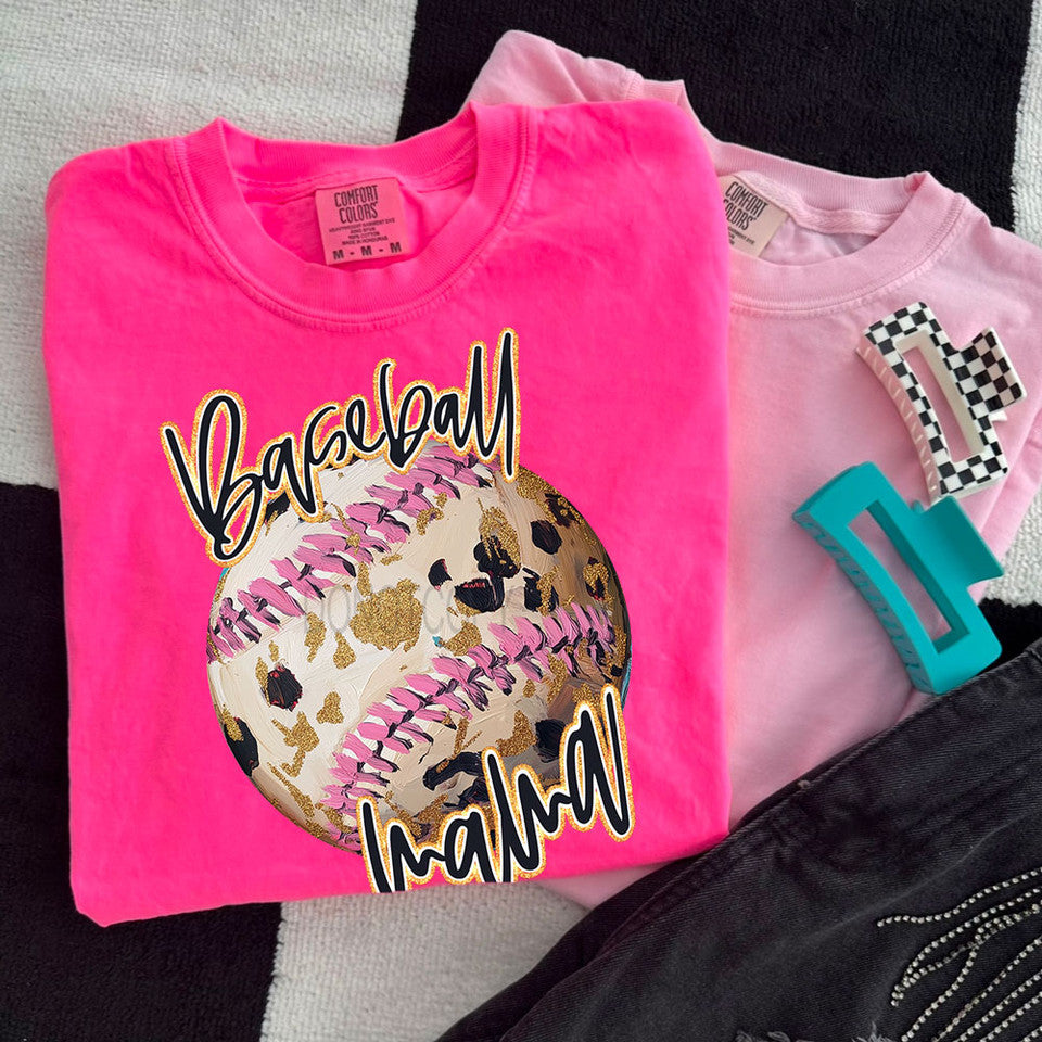 Leopard Faux Glitter Baseball Mama