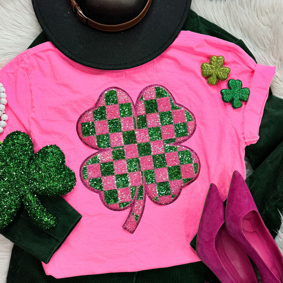 SEQUIN Checkered Shamrock Pink & Green