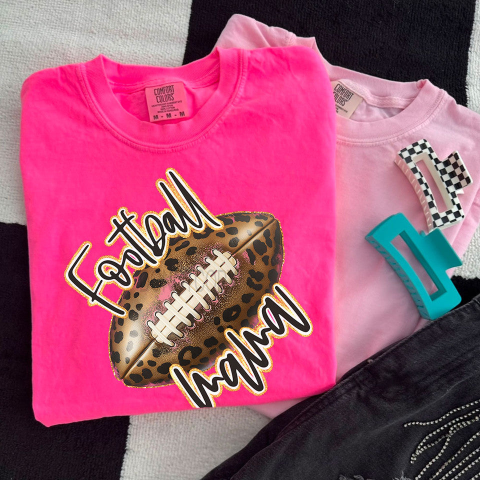 Leopard Faux Glitter Football Mama