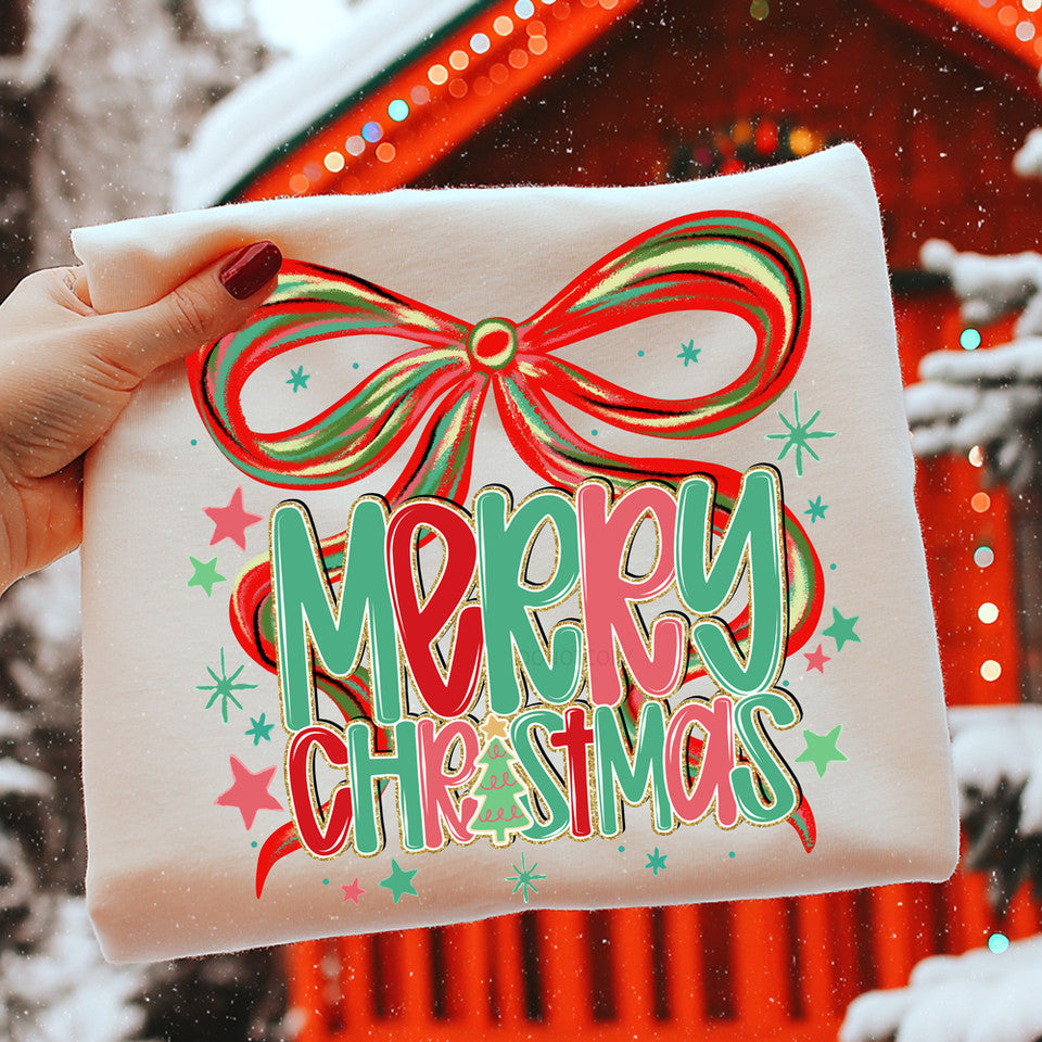 Merry Christmas Bow Gold Sparkle