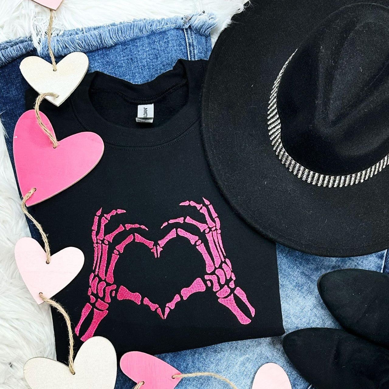 EMBROIDERED Skeleton Heart Hands Crewneck Sweatshirt