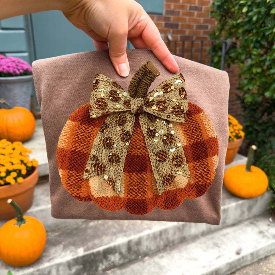 Checkered Faux Yarn Pumpkin with Bow