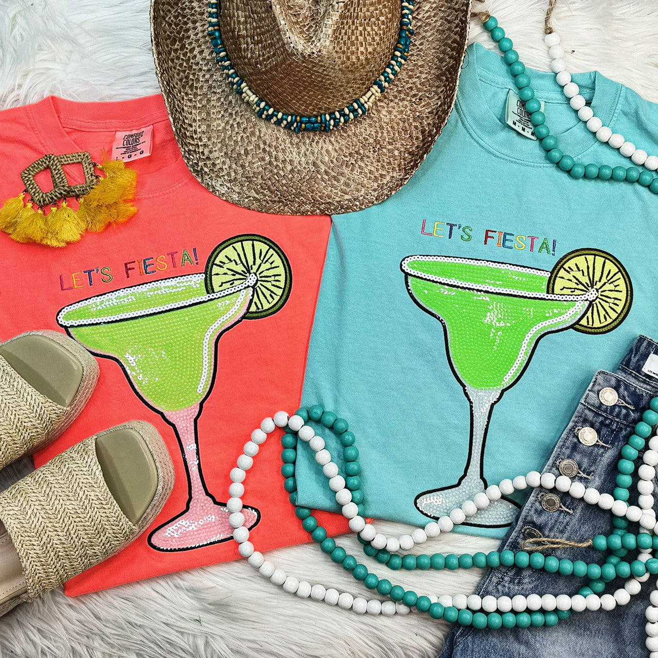 EMBROIDERED Let's Fiesta with SEQUIN Margarita Tee