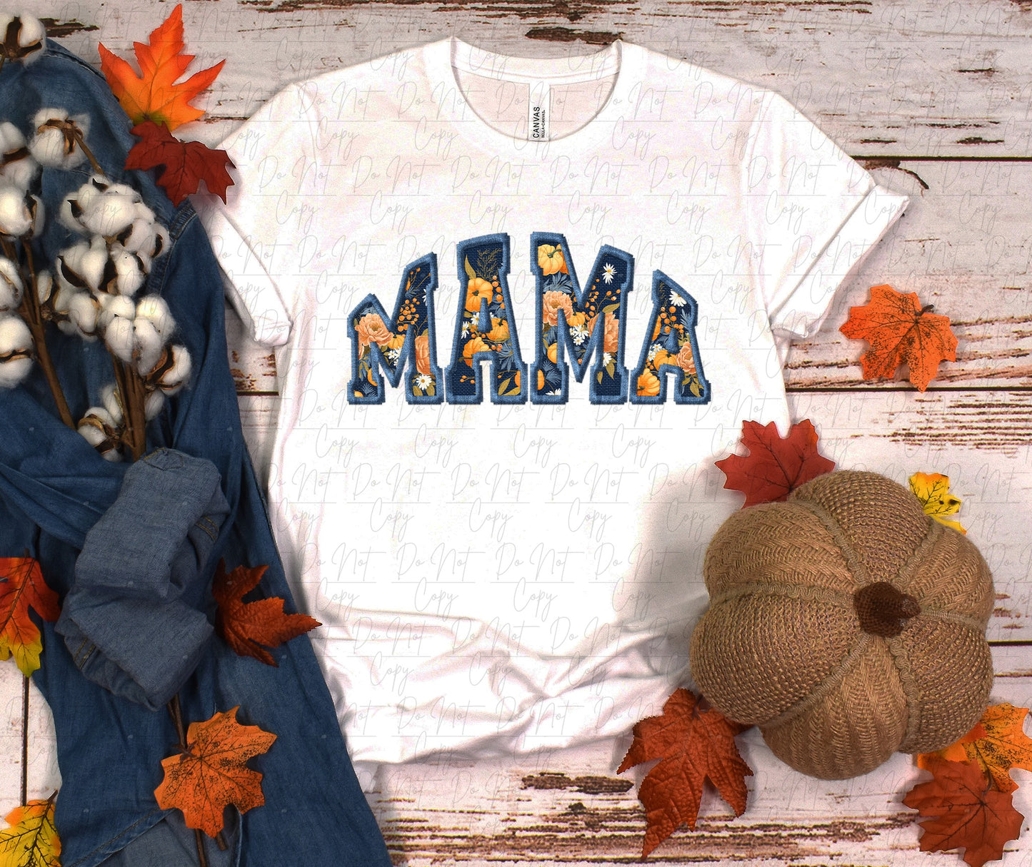 Fall Print Faux Embroidery