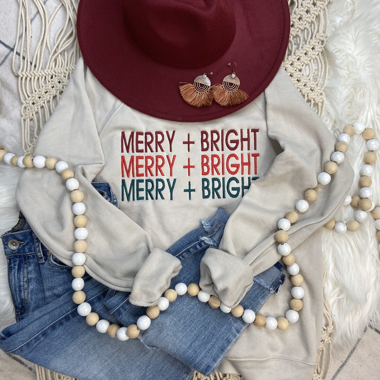 EMBROIDERED Merry & Bright Crewneck