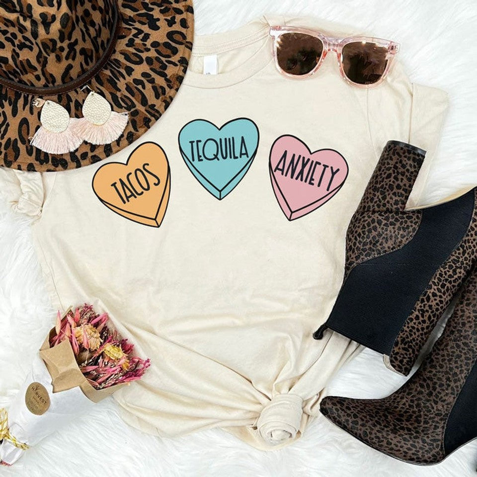 Tacos Tequila Anxiety Conversation Hearts