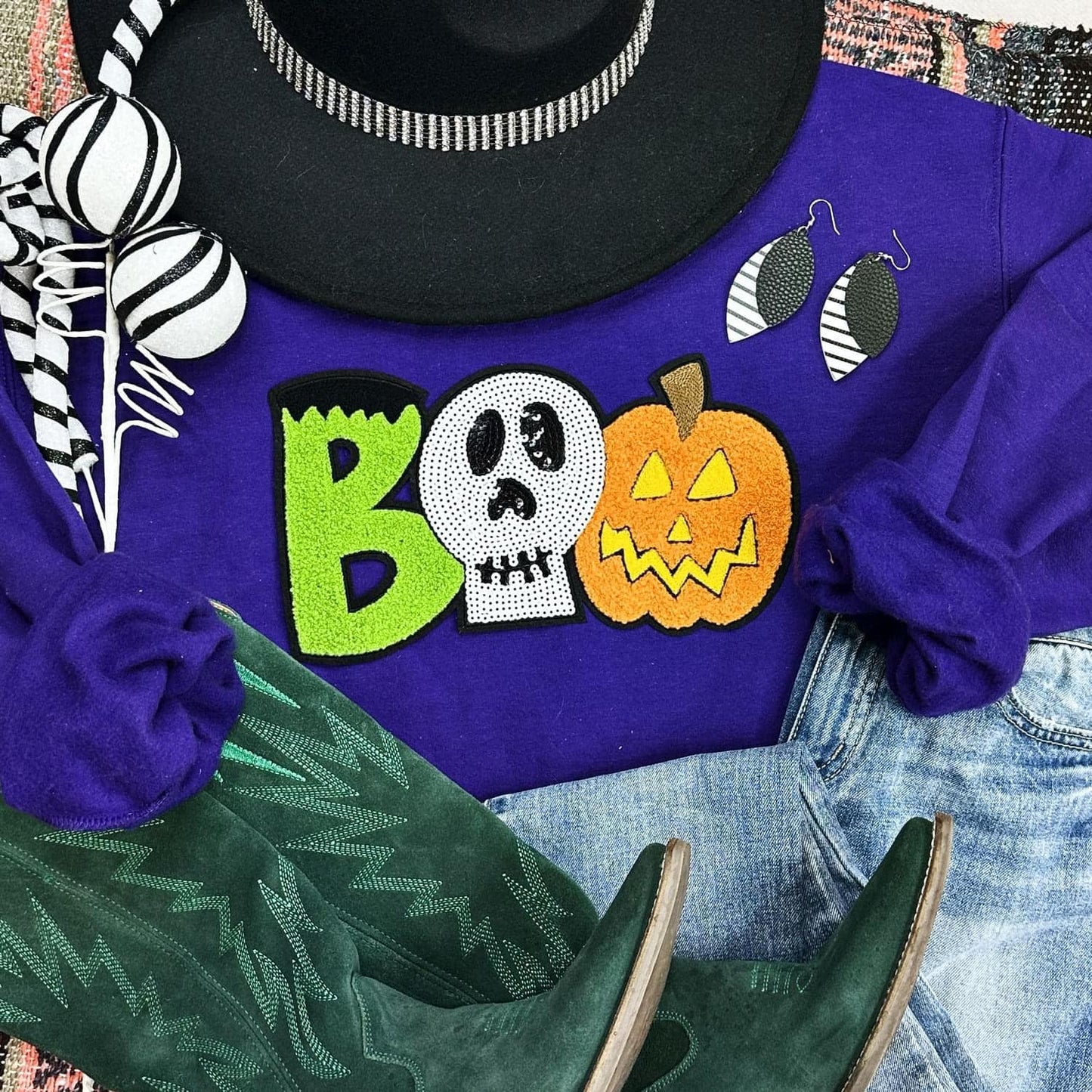 CHENILLE & SEQUIN BOO Frankenstein Skull Pumpkin