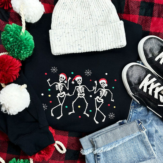 EMBROIDERED Christmas Skeletons Crewneck Sweatshirt