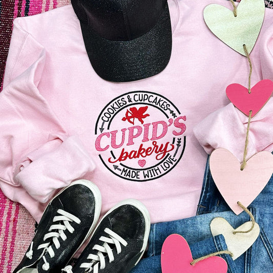 EMBROIDERED Pink Cupid's Bakery Crewneck Sweatshirt