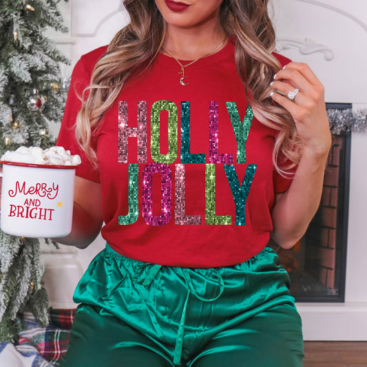 Faux Glitter Holly Jolly
