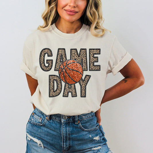 Game Day Leopard Basketball Faux Embroider Effect