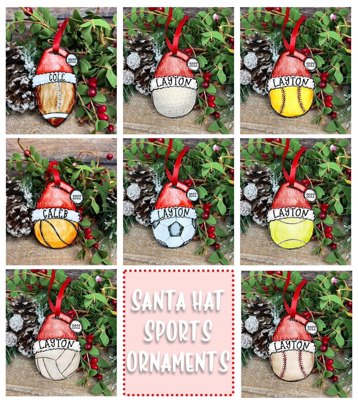 Sports Santa Hat Ornaments
