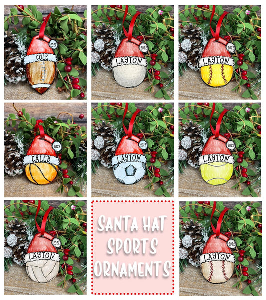 Sports Santa Hat Ornaments