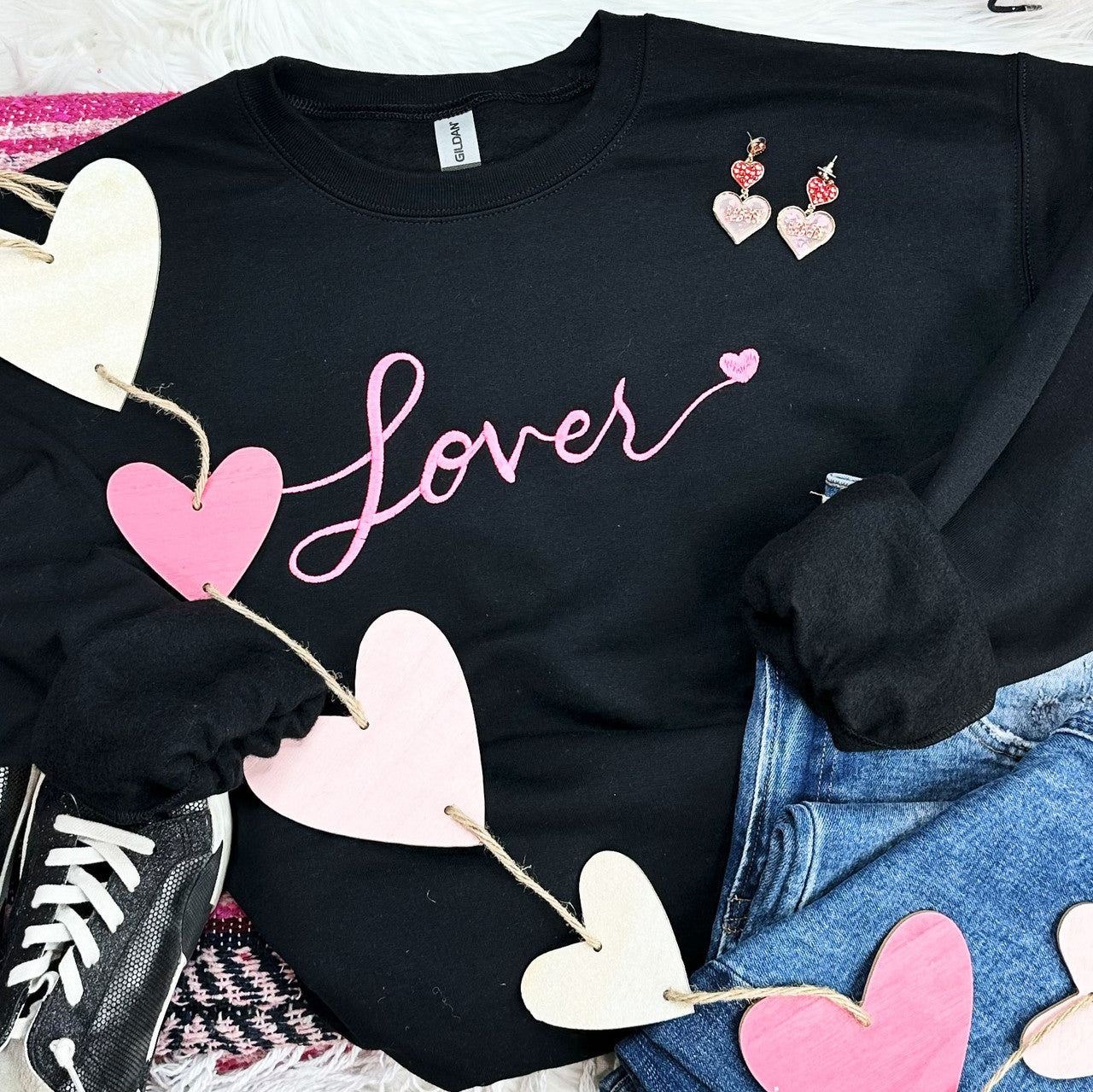 EMBROIDERED Black Lover Crewneck Sweatshirt