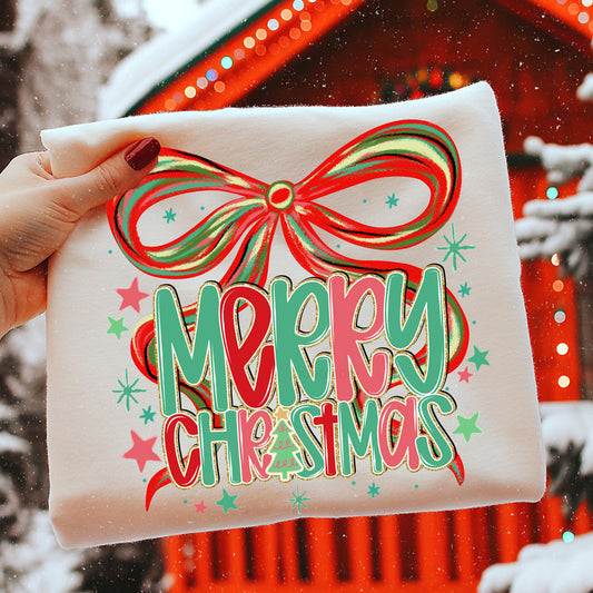 Merry Christmas Bow Gold Sparkle
