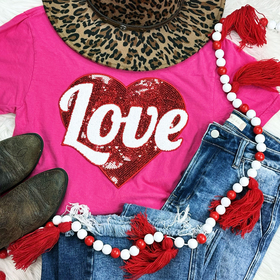 Red CHENILLE & SEQUIN Love Heart