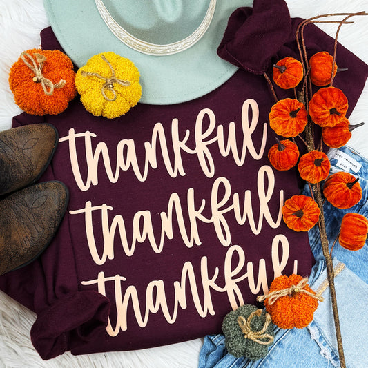 Thankful Stacked PUFF Print Tan