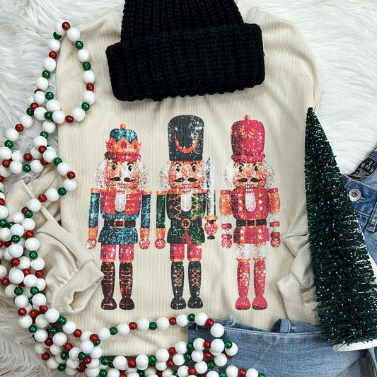 Three Nutcrackers CREAM RIBBED CREWNECK