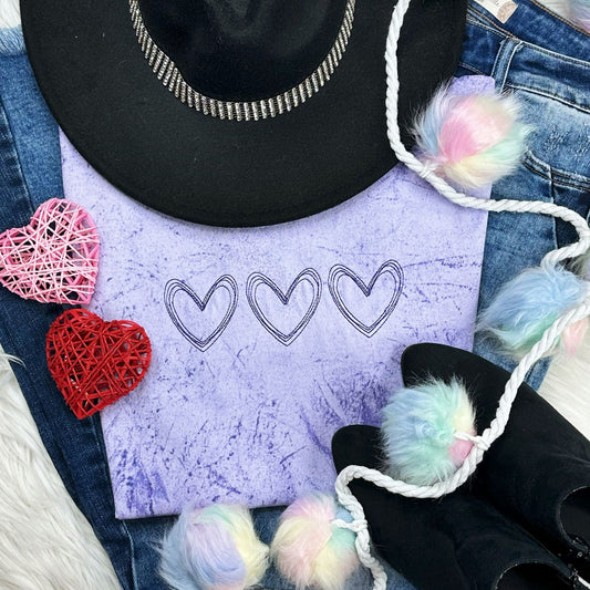 EMBROIDERED Purple Dyed Hearts Short Sleeve Tee