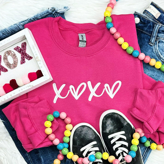 EMBROIDERED Hot Pink XOXO Crewneck Sweatshirt