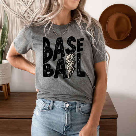 Baseball Distressed Leopard Bolt