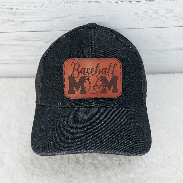 Baseball Mom Leather Patch Hat