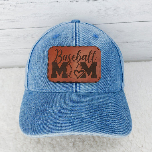 Baseball Mom Leather Patch Hat