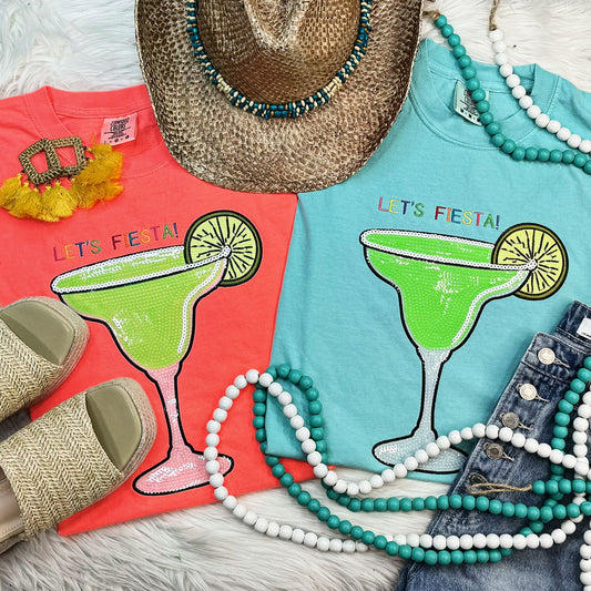 EMBROIDERED Let's Fiesta with SEQUIN Margarita Tee