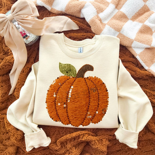 Faux Yarn & Sequin Pumpkin