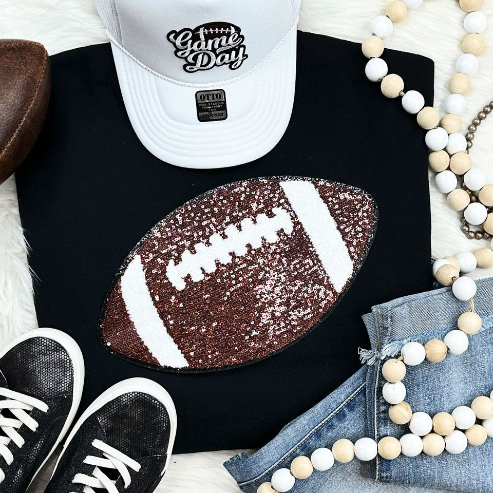 SEQUIN & CHENILLE Football Crewneck Sweatshirt