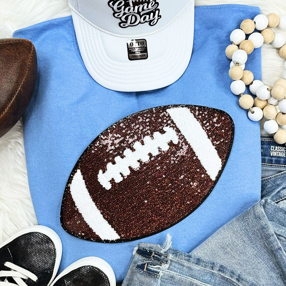 SEQUIN & CHENILLE Football Crewneck Sweatshirt