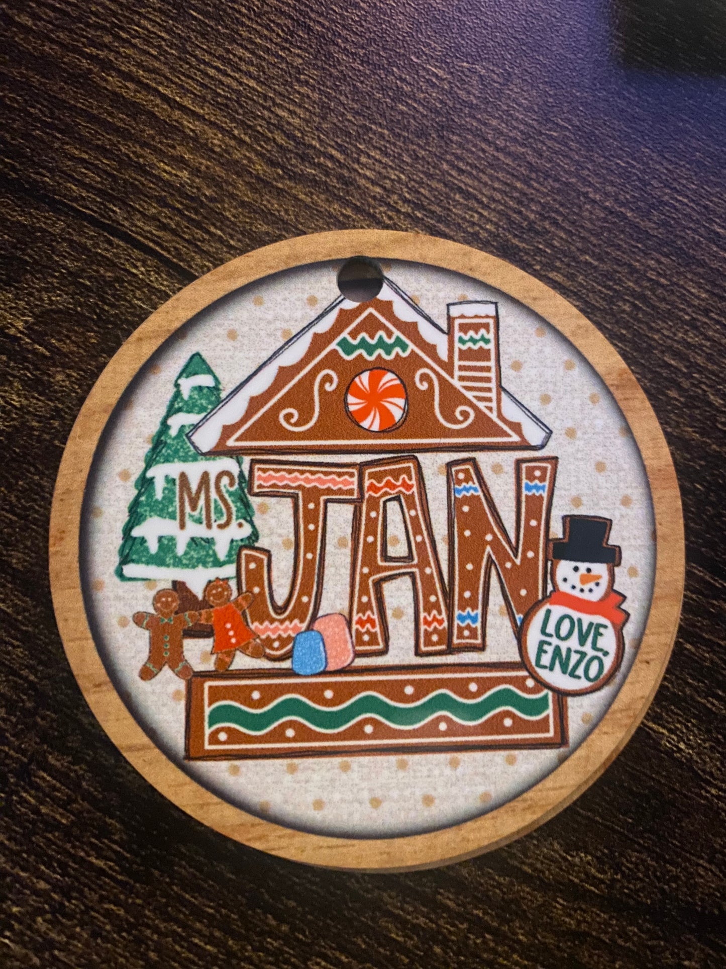 Custom Gingerbread House Faux Wooden Ornament