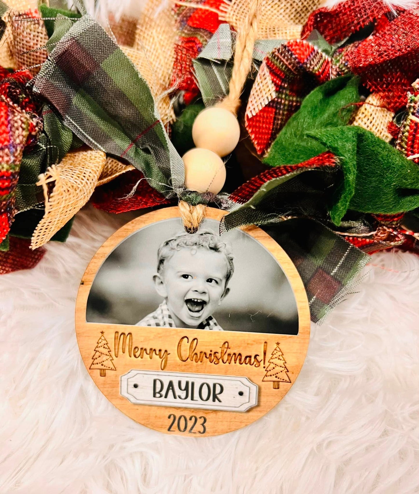 Merry Christmas Faux Wooden Ornament