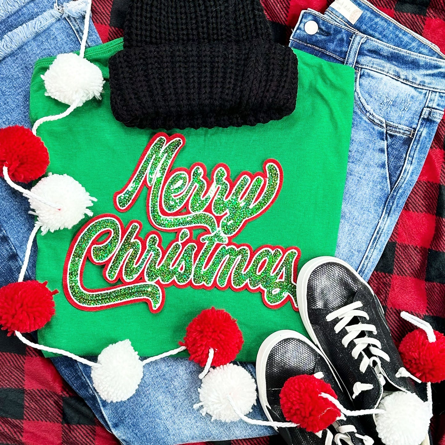 Merry Christmas SEQUIN & CHENILLE Green