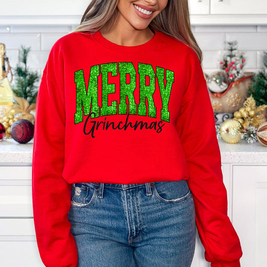 Merry Grinchmas Green Faux Glitter