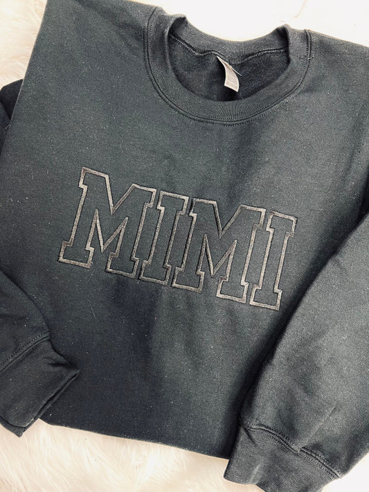 MIMI EMBROIDERED Black on Black Crewneck Sweatshirt