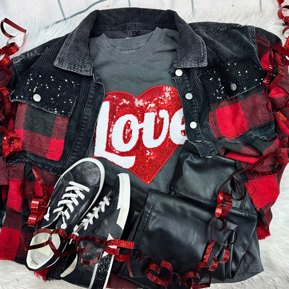 Red CHENILLE & SEQUIN Love Heart