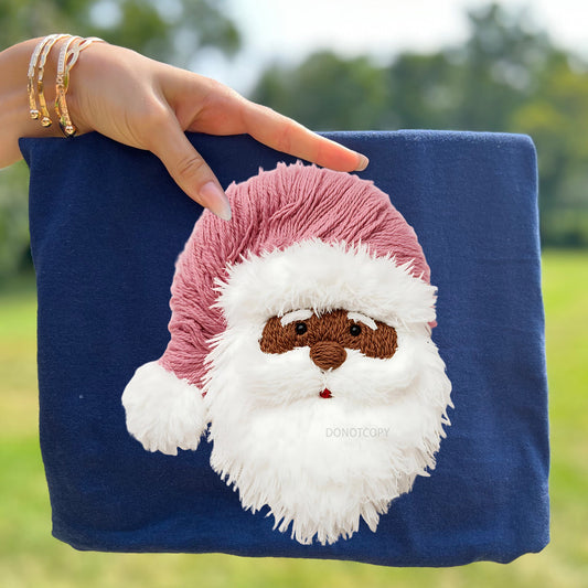 Faux Yarn Dark Skin Santa Pink Hat