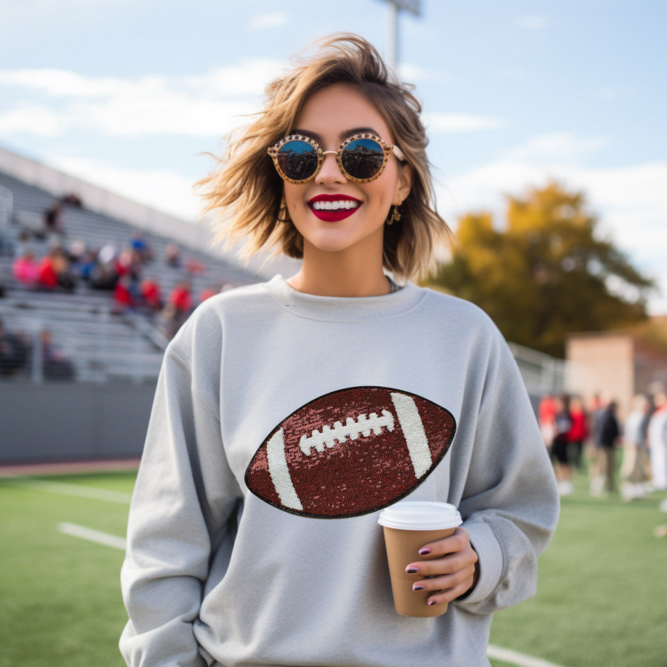 SEQUIN & CHENILLE Football Crewneck Sweatshirt