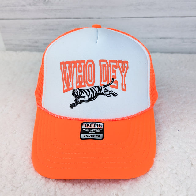 Who Dey PUFF Print Neon Orange Hat