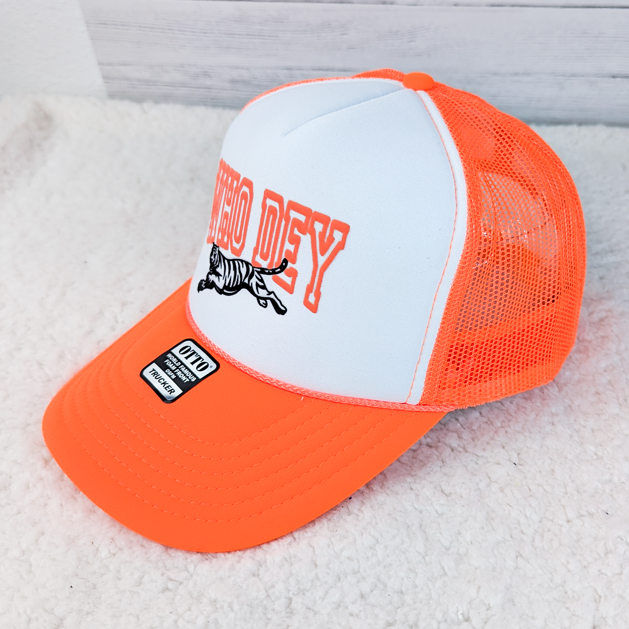 Who Dey PUFF Print Neon Orange Hat